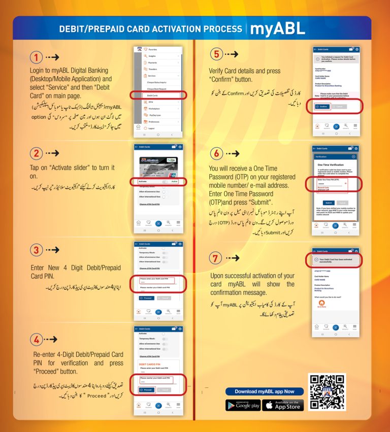 Card activation through myABL Digital Banking